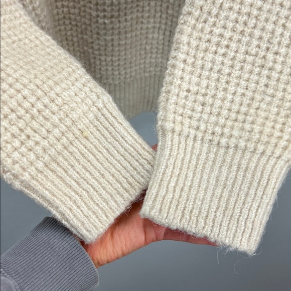 Zara Chunky Waffle Knit Crew Neck Sweater Cream Oatmeal Womens Large Fisherman - Picture 5 of 8